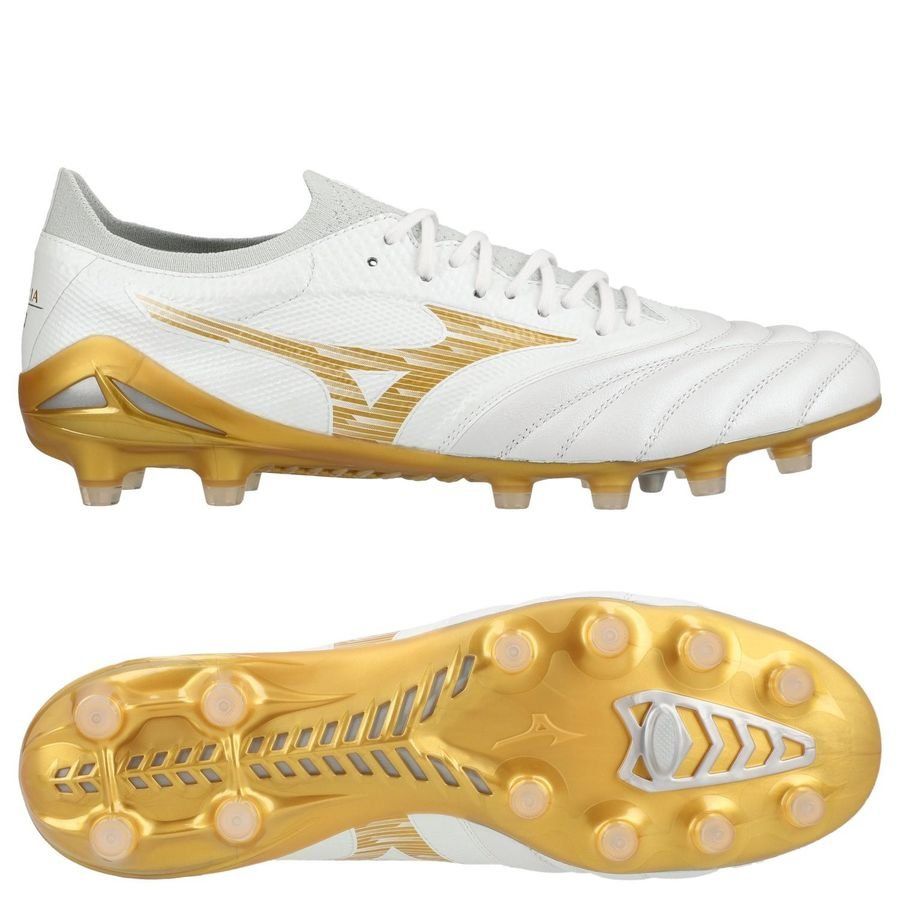 Mizuno Morelia Neo IV Beta Elite FG Bright Gold - Blanco/Oro/Cool Grey