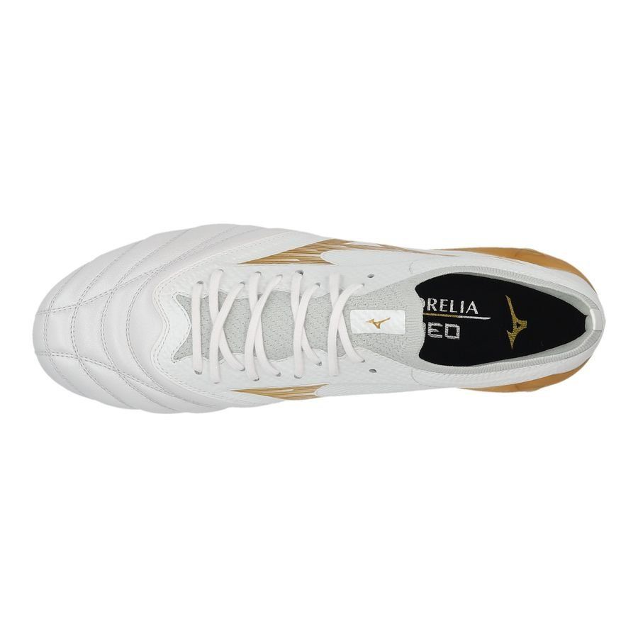 Mizuno Morelia Neo IV Beta Elite FG Bright Gold - Blanco/Oro/Cool Grey